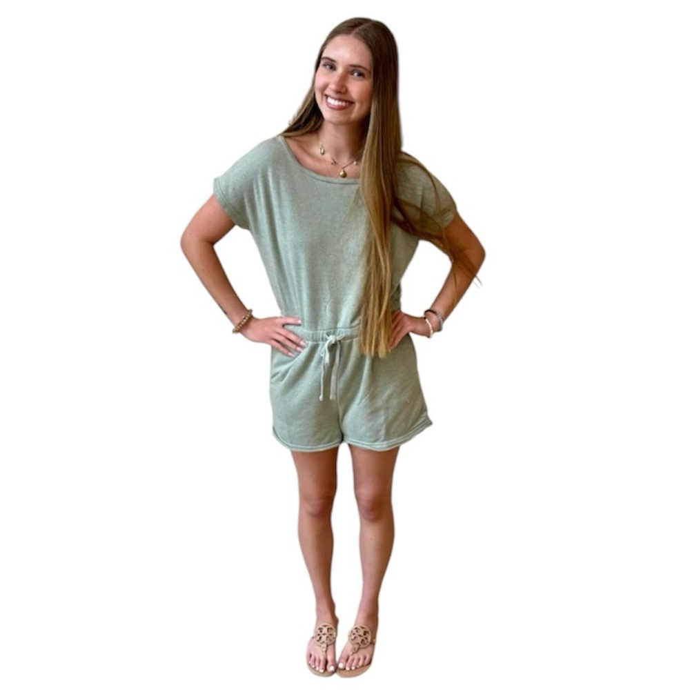 LAST ONE!! Tory Drawstring Waist Romper in Sage Green Size Large